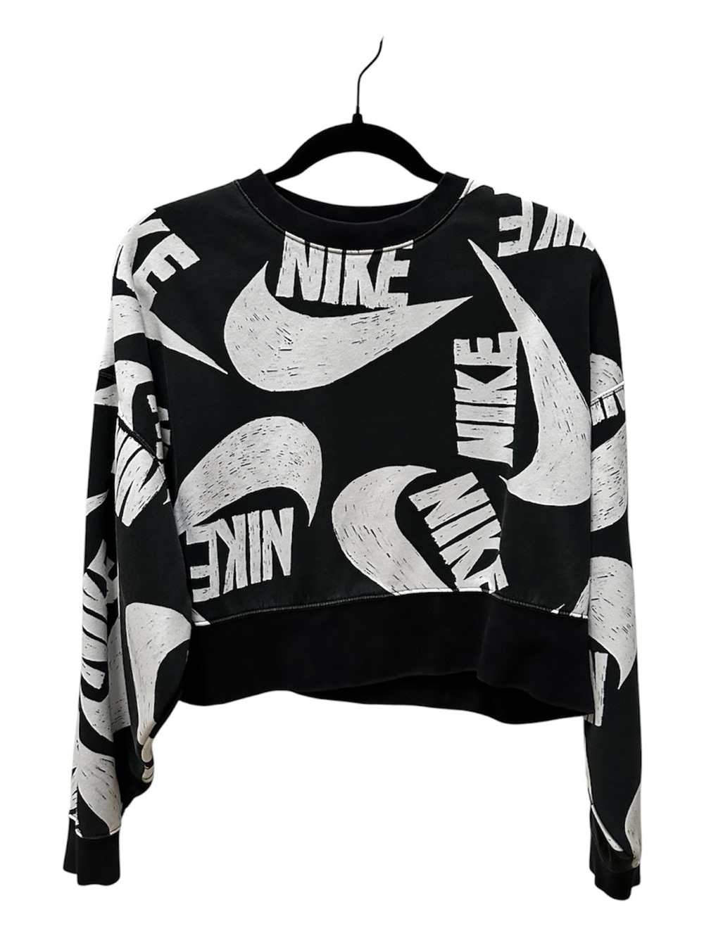 Nike Black & White Allover Swoosh Cropped Sweatshirt
